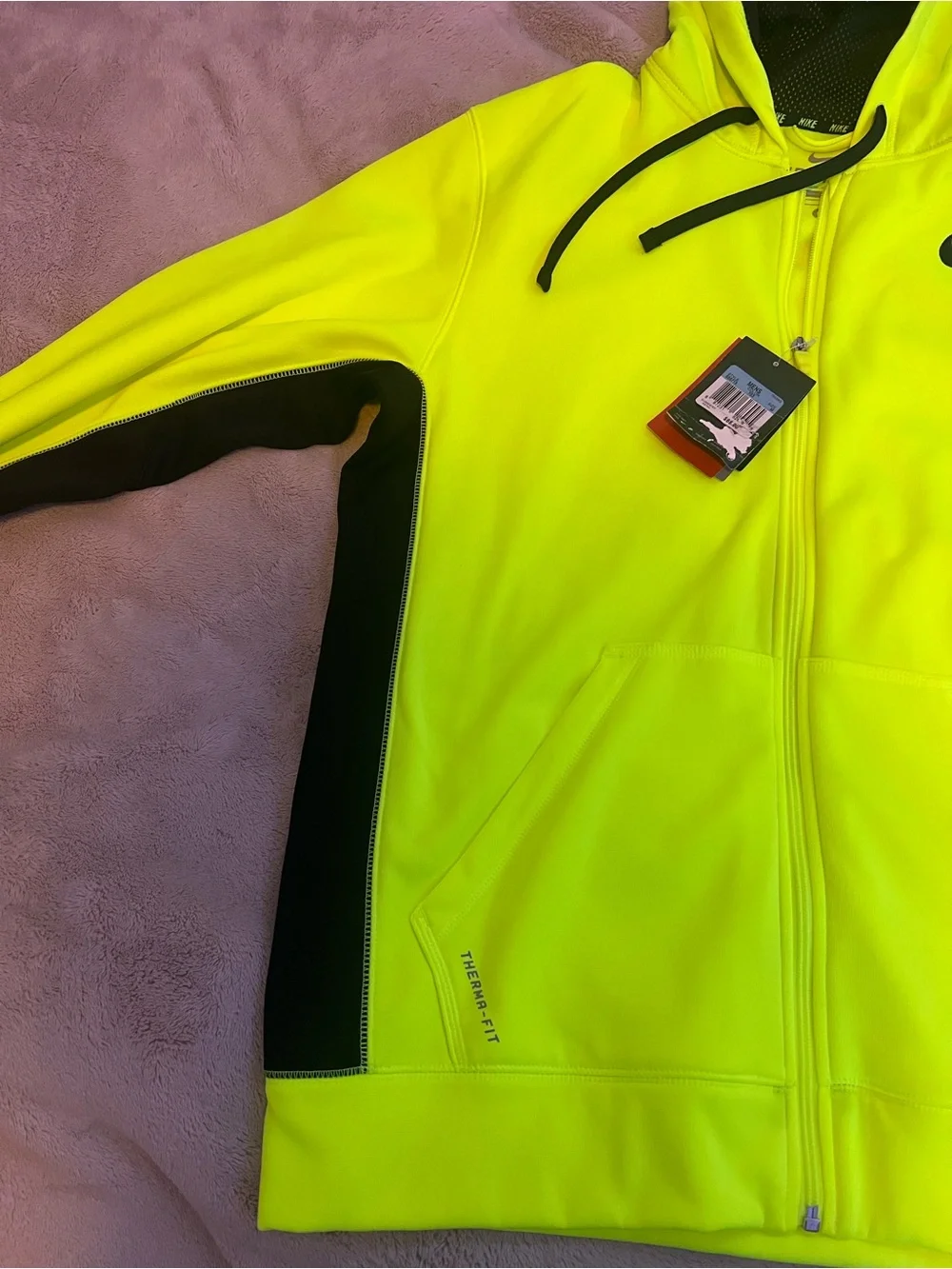 Nike Mens Neon Yellow and Black Full-Zip Therma-Fit Jacket